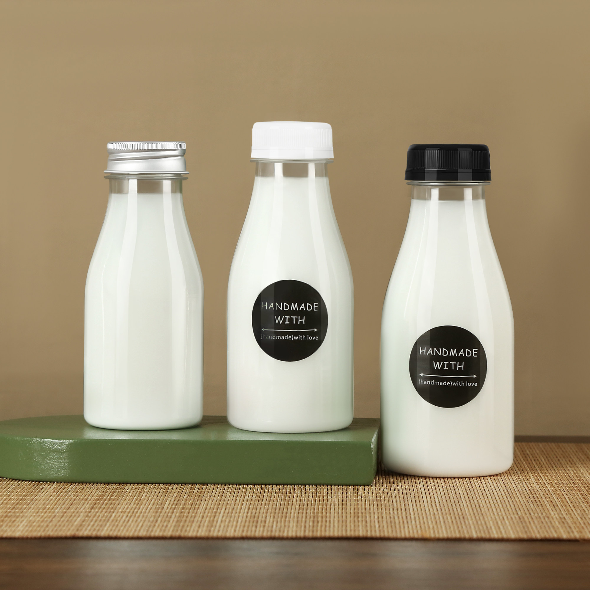 网红奶瓶酸奶瓶密封 一次性带盖pet塑料奶茶杯子打包外卖豆浆瓶子