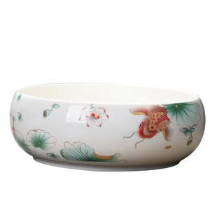 羊脂玉瓷茶洗陶瓷锦鲤洗杯碗功夫茶具杯洗大号水盂茶水茶渣缸家用