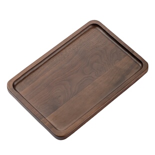 日式干泡小茶盘黑胡桃木托盘 实木餐盘长方形果盘水杯木质茶托盘