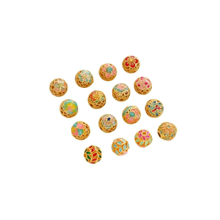 18K哑金烧蓝十二月花转运珠镂空花丝珠绣花珠diy手链项链串珠配件