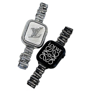 适用applewatch11金属不规则闪钻表带苹果手表se气质小蛮腰镶钻蝴蝶扣套装iWatch10/9/8不锈钢小香风高级感女