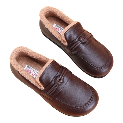 女冬季羊羔毛毛鞋防水防滑加肥大码平底一脚蹬妈妈加绒外穿平价鞋