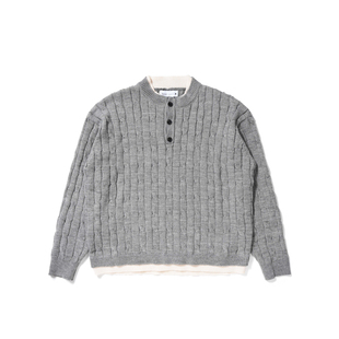 Vavu假两件羊毛亨利领麻花毛衣cleanfit纽扣半开襟老钱风针织衫