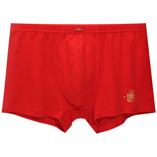 品牌男士红内裤四角100%纯棉本命年大红色平角裤宽松男全棉短裤头