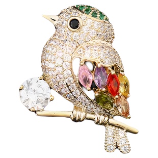 正版铜镶锆电镀真金高端小鸟胸针