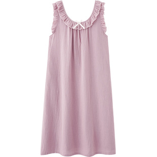 思莉太太全棉纱布睡裙女款夏季2024新款背心无袖法式夏天睡衣裙子