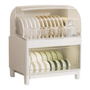 厨房双层透气碗筷收纳盒沥水碗架带盖装碗碟盘置物架大容量餐具柜