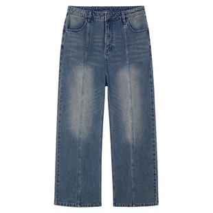 PSO Brand男装女装美式复古水洗宽松直筒牛仔裤男款休闲阔腿长裤