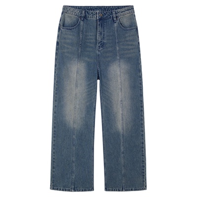 PSO Brand男装女装美式复古水洗宽松直筒牛仔裤男款休闲阔腿长裤