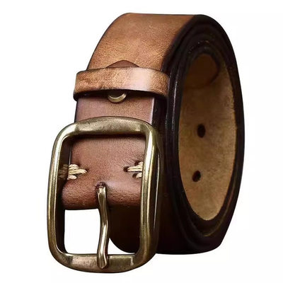 3.8宽美式复古做旧褶皱皮带男士