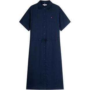 Tommy26春夏女装舒适亚麻海边度假风系带收腰显瘦宽松衬衫连衣裙