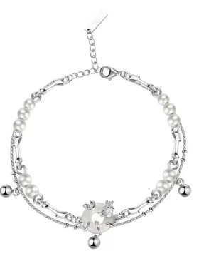 S999新款珍珠玉髓平安扣纯银手链