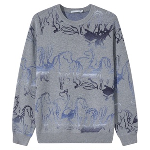 【马到成功】卡宾马年渐变羊毛针织衫男装春新款红色毛衣上衣