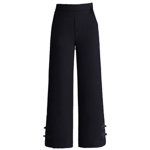 毛呢裤子女秋冬高腰宽松显瘦阔腿裤气质小个子中年妈妈直筒裤九分