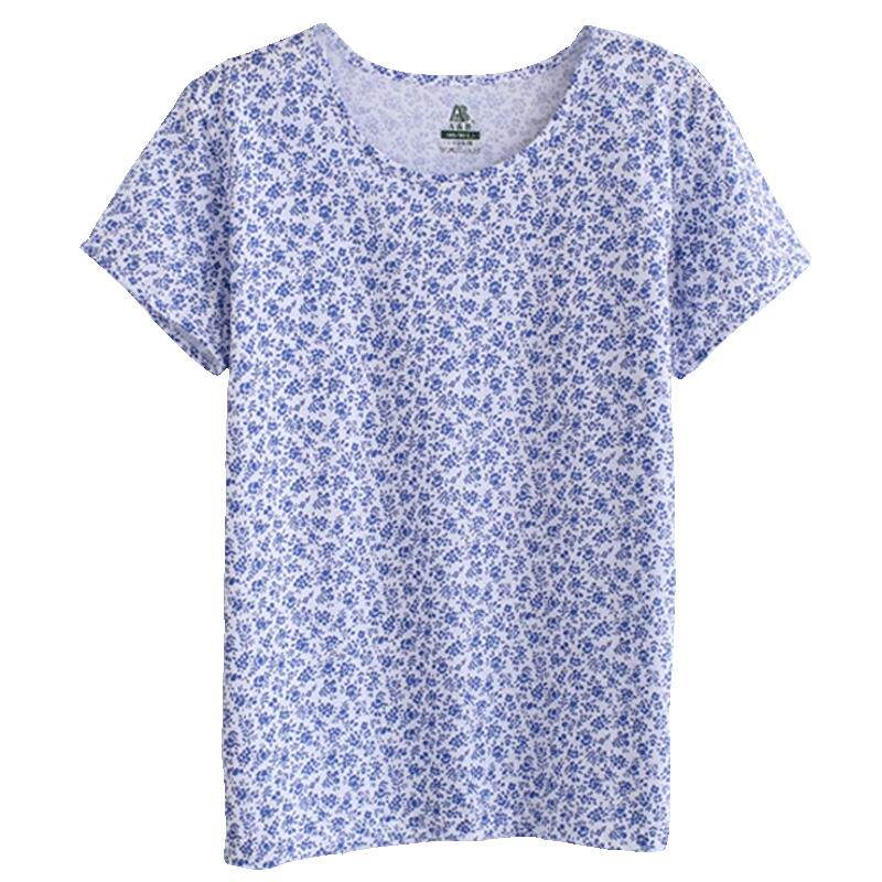 AB内衣中老年妈妈圆领贴身宽松纯棉汗衫女印花短袖背心家居服睡衣
