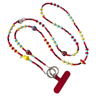 ins风旅游手机链可爱斑点狗背带链条斜挎可背时尚韩系挂链diy手工彩色串珠卡通肩带可斜背长款挂件包包挂饰壳