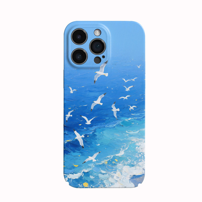 适用iPhone17Promax保护套大海海鸥蓝色16promax手机壳15pro个性14plus女生12磨砂11高级16plus苹果12provivo