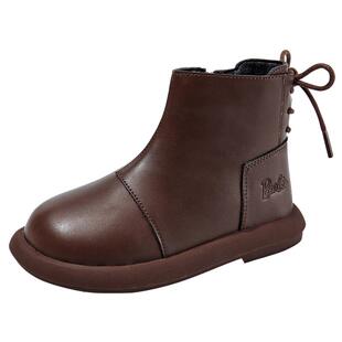 芭比童鞋女童靴子2025新款秋冬皮靴冬季加绒二棉靴马丁靴儿童短靴