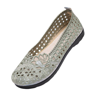 老北京布鞋女夏季妈妈凉鞋镂空透气网眼编织鞋软底中老年女士网鞋