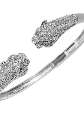 新款跨境风格时尚豹子手镯开口个性创意微镶锆石手环优雅女士手饰