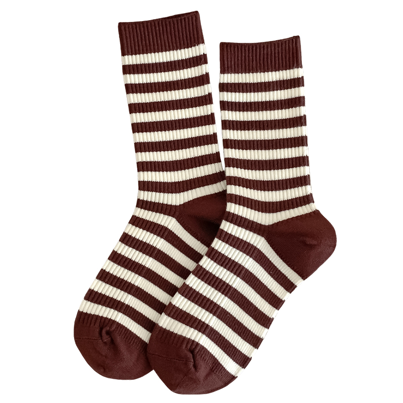 不会丢的袜子 女款羊绒条纹中筒袜秋冬韩版双针无骨外穿堆堆长袜