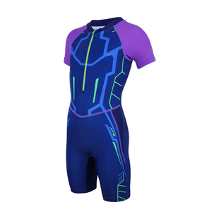 洲克儿童泳衣男童连体平角裤速干游泳训练中大童2025新款防晒泳衣