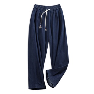 马登冰丝牛仔裤松紧腰抽绳设计薄款阔腿裤天丝休闲春季显瘦长裤女