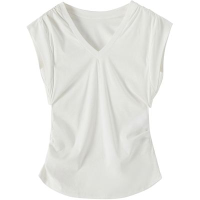 BANANACICI百搭V领抽褶短袖T恤