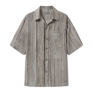 半片花瓣「青石」复古斑驳感条纹满印衬衫 原创印花轻薄休闲短袖