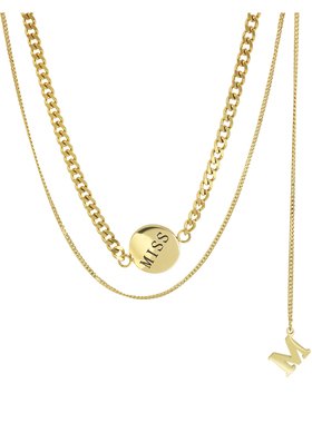 双层金色百搭字母轻奢小众锁骨链