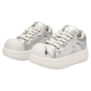 【卓沅同款】SMILEY笑脸白鲸鞋大头鞋银色厚底增高情侣圆头板鞋