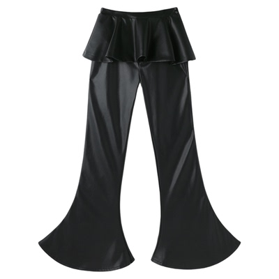 高腰显瘦小众休闲PU皮裙裤喇叭裤