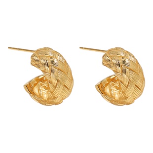 薇拉蒂S925纯银编织C型耳钉女款简约设计拉丝耳环奢气质小众耳饰