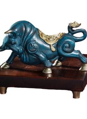 铸铜阁 黄铜彩铜小旺市牛摆件家居装饰品玄关公室财牛开业礼品