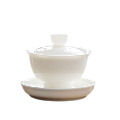 德化羊脂玉白瓷茶杯如雪三才盖碗