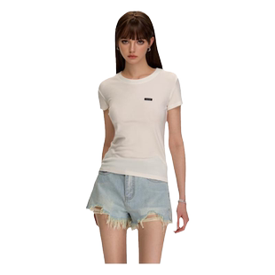 CLIMAX VISION亲肤舒适 天丝羊毛正肩修身短袖T恤女短款基础体恤