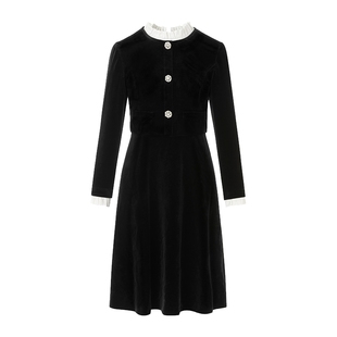 朗姿集团LIME莱茵优雅Velvet丝绒优雅假两件连衣裙通勤收腰小黑裙