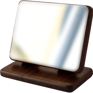 黑胡桃实木化妆镜台式桌面折叠梳妆镜便携随身简约原木高清镜子