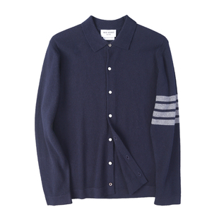 【难得一见的好货】轻暖羊毛羊绒经典tb四道杠翻领针织开衫毛衣男