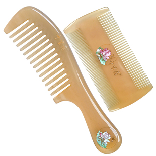 十里荷牛角梳非遗螺钿家用宽齿梳篦子密齿梳女组合套装中秋节礼物