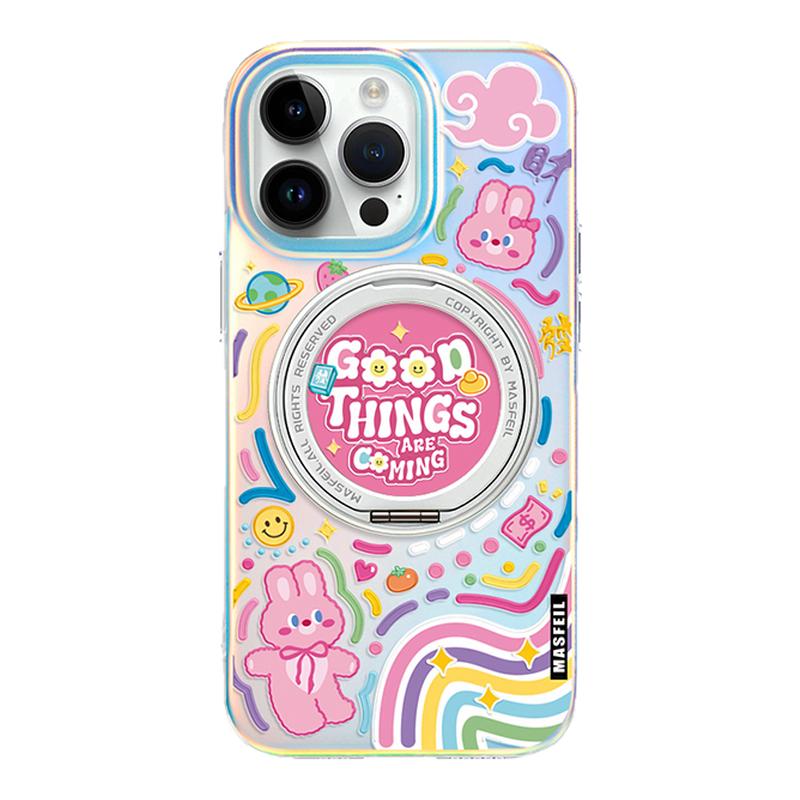 MASFEIL × 涂鸦粉兔适用苹果18Promax手机壳新款Lo5磁吸带支架iPhone17Pro保护套16支点好看15高级感女13pm