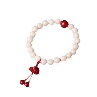 天然白玉菩提根朱砂莲花手串佛珠圆形男女转运珠手链本命年饰品