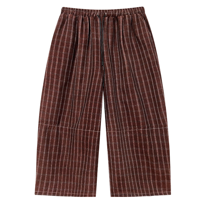 夏季薄款高腰格子阔腿裤女士夏季韩版宽松显瘦慵懒风复古休闲裤