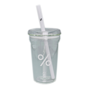 日本ROYAL百分号吸管杯高颜值礼赠水杯阿拉比卡透明咖啡玻璃杯子
