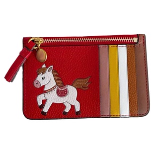 2026红色本命马年钱包牛皮女士多卡位tb卡通小马拉链卡包零钱包女