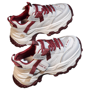 老爹鞋女2026春季新款超火透气真皮内增高运动休闲厚底小白鞋爆款