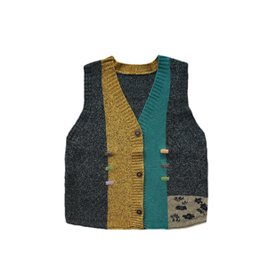 稀有RARE 马甲针织衫女拼接背心上衣学院风宽松叠穿短款坎肩毛衣