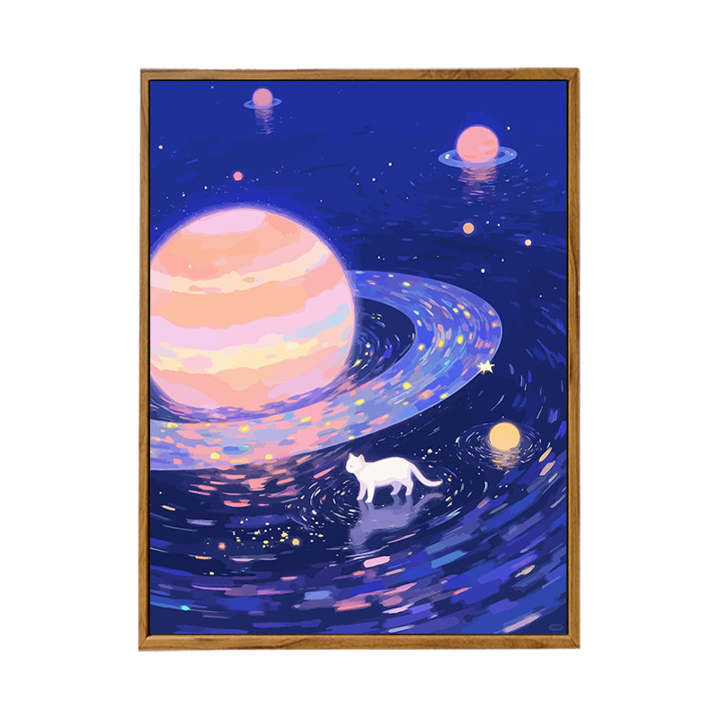 雅调数字油画di猫咪星空油彩画