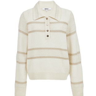 ONLY2025冬季新款舒适慵懒松弛感撞色条纹亮丝混纺毛衣针织衫女