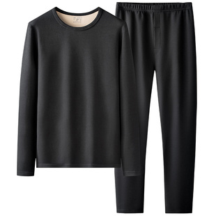 德绒保暖内衣男士加绒德荣圆领打底秋衣秋裤加肥加大码套装冬季